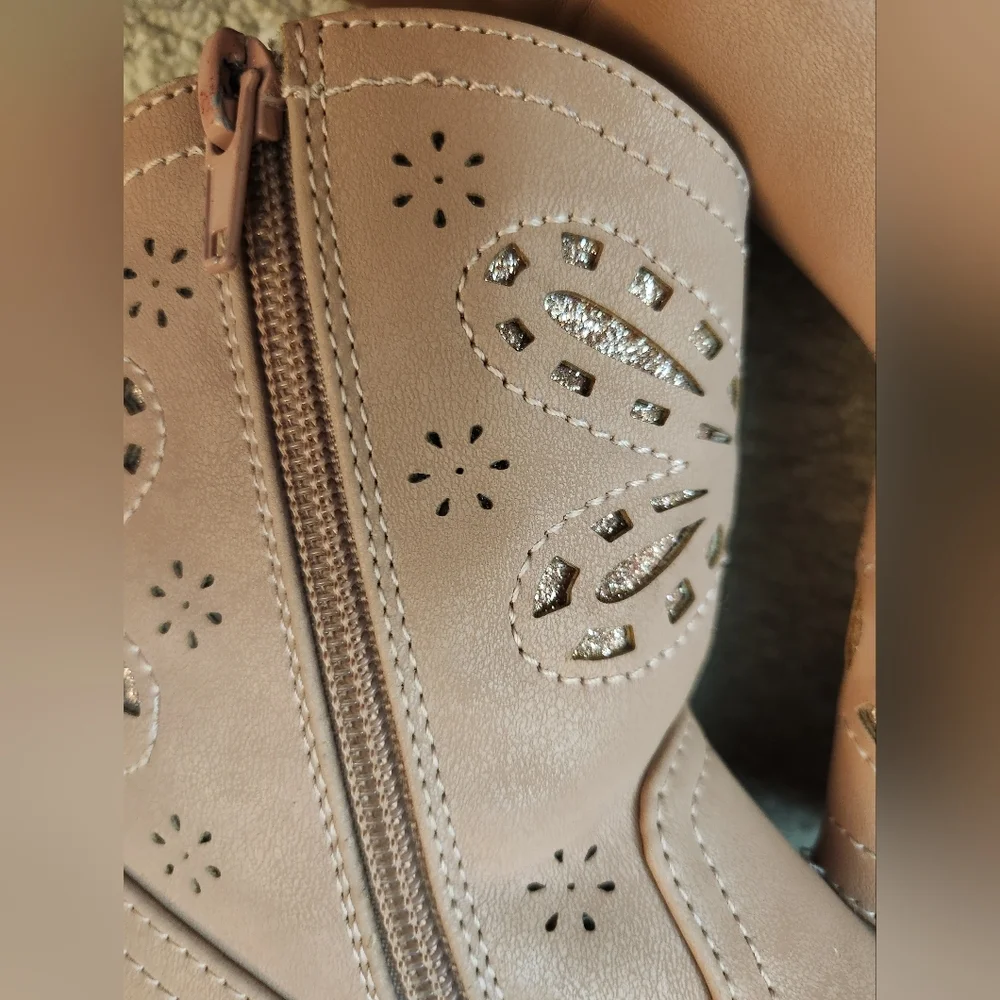 Girls Size 10 Rachel Shoes Pink Cowboy  Boots Butterfly Detail Glitter Zippers